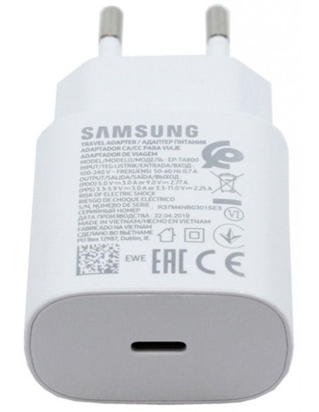Samsung : Cargador de red EP-TA800EWE (Enganche Type-C) - blanco (bulk)