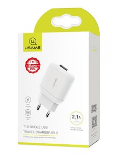 Usams : Cargador de red 2.1A (enganche USB) - blanco (blíster)