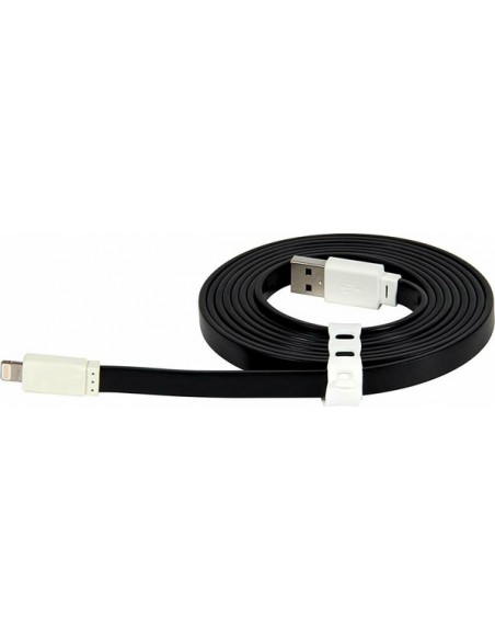 MFi : Cable de datos Lightning 2 metros Flat - negro (homologado por Apple) (iPhone / iPad) (blíster)
