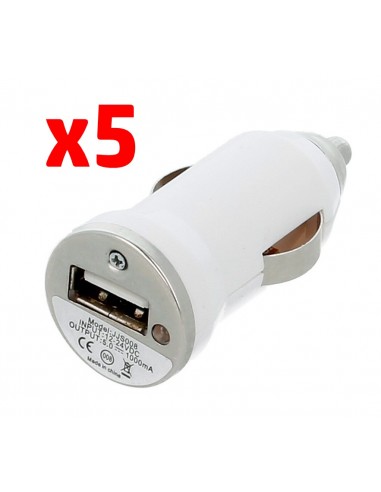 Cargador de coche blanco (enganche USB) (Pack de 5)
