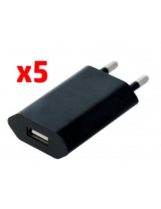 Cargador de red negro (enganche USB) (Pack de 5)