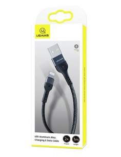 Usams : Cable de datos trenzado aluminio (Lightning) - negro (blíster)