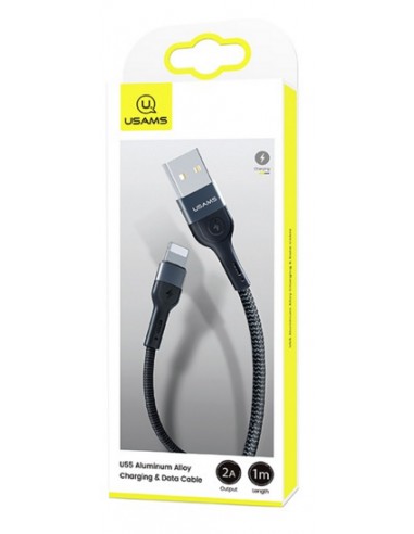 Usams : Cable de datos trenzado aluminio (Lightning) - negro (blíster)
