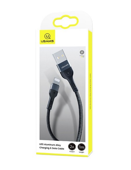 Usams : Cable de datos trenzado aluminio (Lightning) - negro (blíster)
