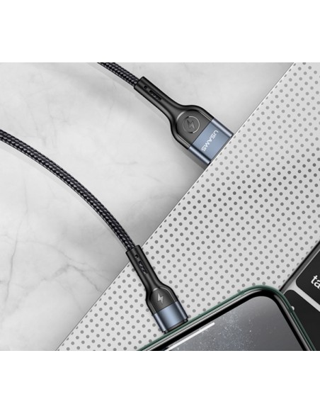 Usams : Cable de datos trenzado aluminio (Lightning) - negro (blíster)
