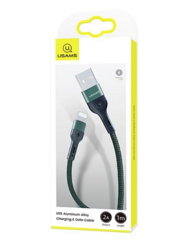 Usams : Cable de datos trenzado aluminio (Lightning) - verde (blíster)
