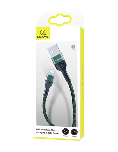 Usams : Cable de datos trenzado aluminio (Lightning) - verde (blíster)