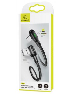 Usams : Cable de datos 90º y USB reversible (Lightning) - negro (blíster)