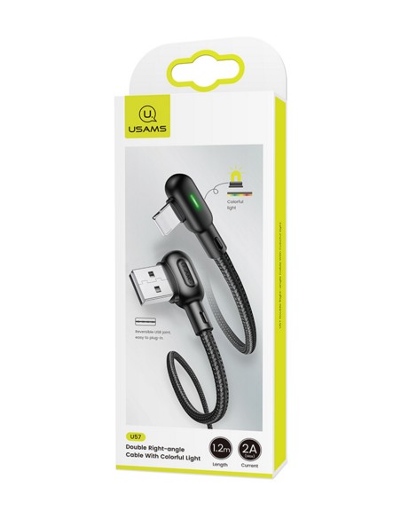 Usams : Cable de datos 90º y USB reversible (Lightning) - negro (blíster)