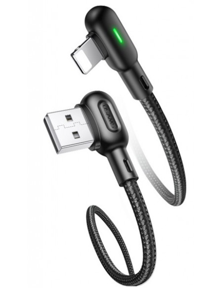 Usams : Cable de datos 90º y USB reversible (Lightning) - negro (blíster)