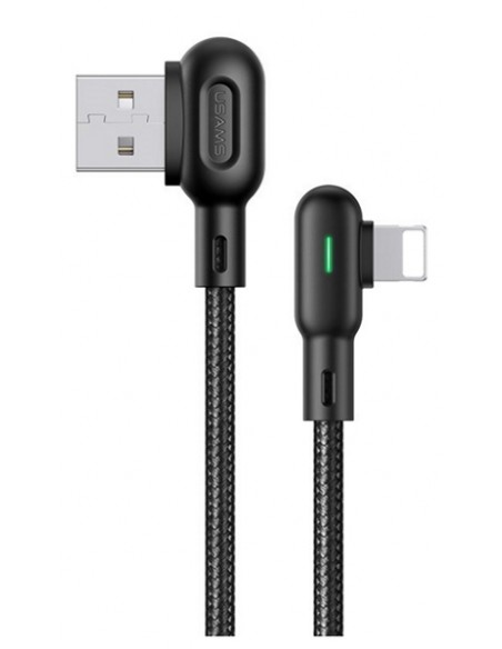Usams : Cable de datos 90º y USB reversible (Lightning) - negro (blíster)