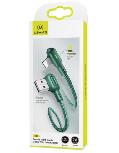 Usams : Cable de datos 90º y USB reversible (Lightning) - verde (blíster)