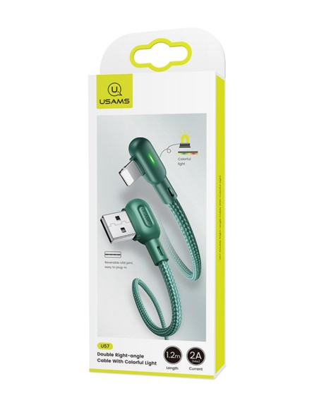 Usams : Cable de datos 90º y USB reversible (Lightning) - verde (blíster)