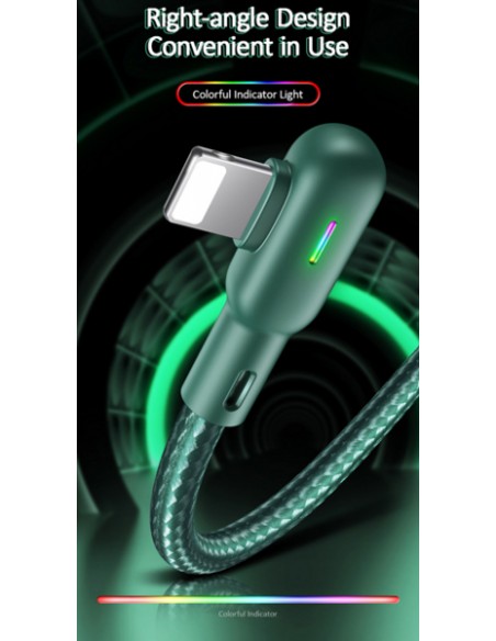 Usams : Cable de datos 90º y USB reversible (Lightning) - verde (blíster)