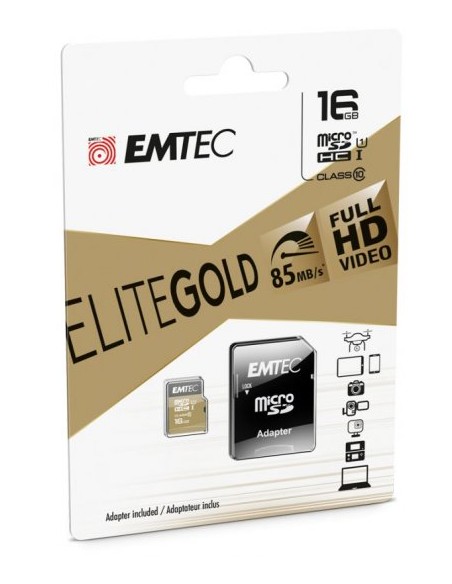 Emtec : microSD 16GB Clase 10 con adaptador (blíster)