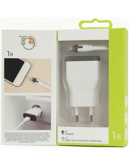 MFi : Cargador de red Lightning 1A blanco (homologado por Apple) (blíster)