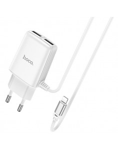 Hoco : Cargador de red 2xUSB 2.4A + Cable Lightning - blanco (blíster)