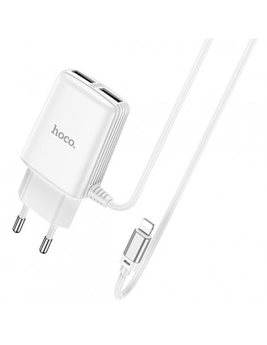 Hoco : Cargador de red 2xUSB 2.4A + Cable Lightning - blanco (blíster)