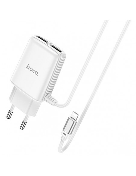 Hoco : Cargador de red 2xUSB 2.4A + Cable Lightning - blanco (blíster)