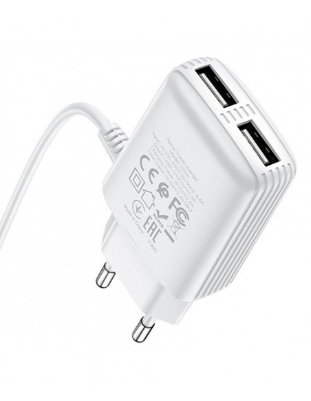 Hoco : Cargador de red 2xUSB 2.4A + Cable Lightning - blanco (blíster)