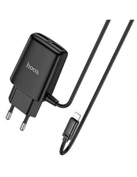 Hoco : Cargador de red 2xUSB 2.4A + Cable Lightning - negro (blíster)