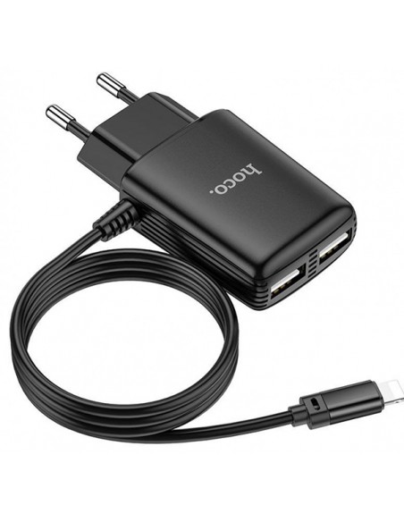 Hoco : Cargador de red 2xUSB 2.4A + Cable Lightning - negro (blíster)