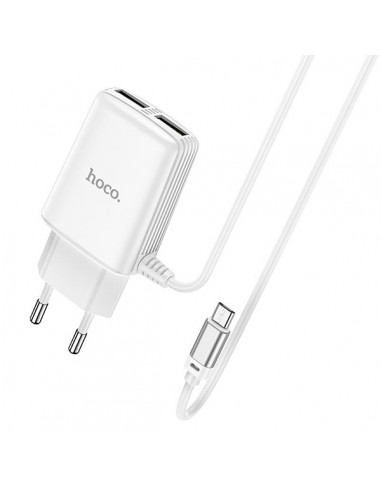 Hoco : Cargador de red 2xUSB 2.4A + Cable microUSB - blanco (blíster)