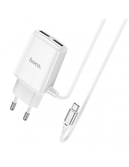 Hoco : Cargador de red 2xUSB 2.4A + Cable microUSB - blanco (blíster)
