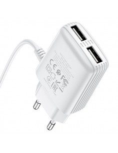 Hoco : Cargador de red 2xUSB 2.4A + Cable microUSB - blanco (blíster) 2
