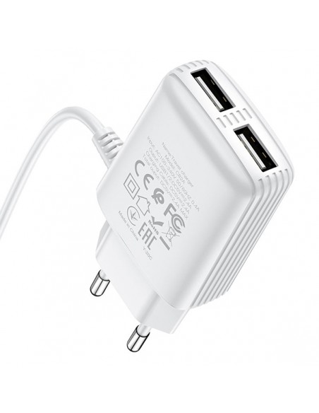 Hoco : Cargador de red 2xUSB 2.4A + Cable microUSB - blanco (blíster)