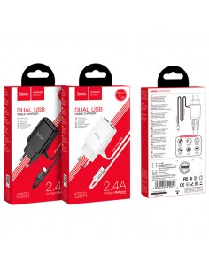 Hoco : Cargador de red 2xUSB 2.4A + Cable Type-C - blanco (blíster) 2