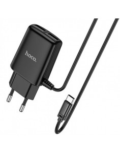 Hoco : Cargador de red 2xUSB 2.4A + Cable Type-C - negro (blíster)