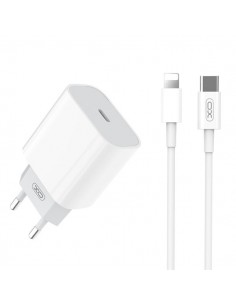 XO : Cargador de red 20W PD 3A Fast Charge (USB-C + cable Type-C/Lightning) - blanco (blíster)