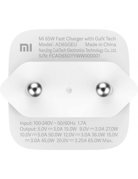 Xiaomi : Cargador de red 65W GaN Tech - blanco (blíster)