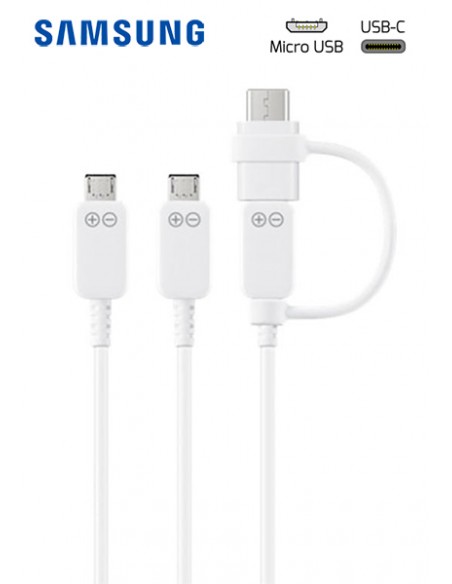 Samsung : Cable de datos múltiple (1 x USB-C + 2 x microUSB) - blanco (blíster)