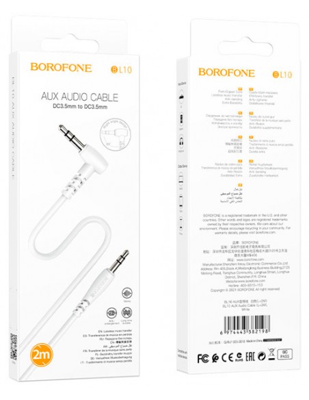 Borofone : Adaptador audio BL10 jack 3.5mm (macho - macho) 2 metros - blanco (blíster)