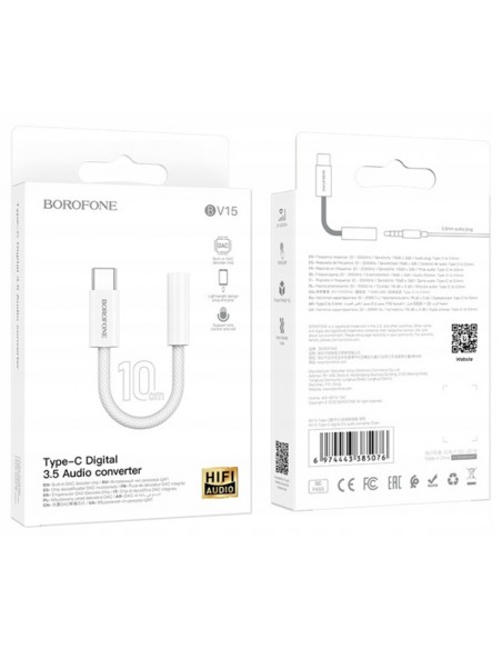 Borofone : Adaptador BV15 (USB-C / jack 3.5mm)  - blanco (blíster)