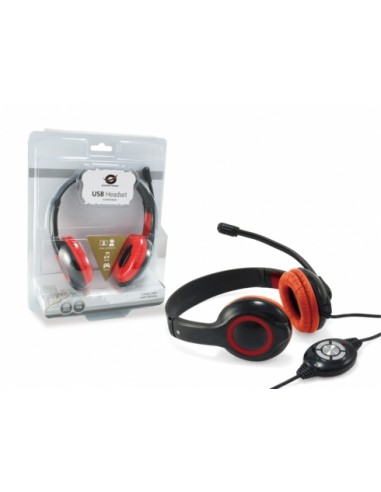 Conceptronic : CCHATSTARU2R auricular y casco Auriculares Alámbrico Diadema Llamadas/Música USB tipo A Rojo