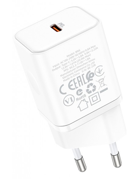 Borofone : Cargador de red BN6 QuickCharge 3.0 (1 x USB-C) 20W - blanco (blíster)
