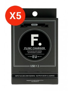 Remax : Cargador de red Flinc 2.1A - negro (2 enganches USB) (blíster) (Pack de 5) 2