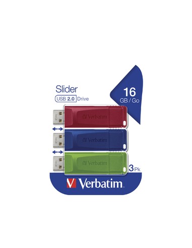 Verbatim : Slider - Unidad USB - 3x16 GB, Azul/Rojo/Verde