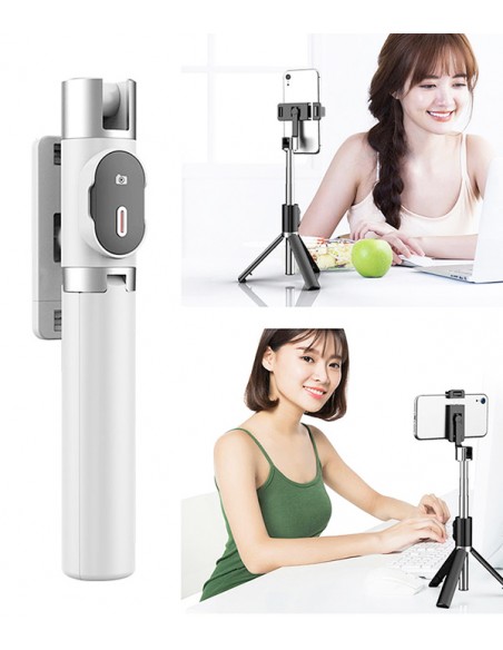 Trípode bluetooth para selfies giratorio (1m altura) - blanco