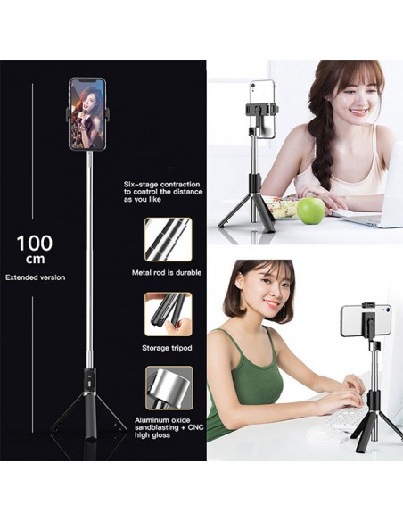 Trípode bluetooth para selfies giratorio (1m altura) - blanco