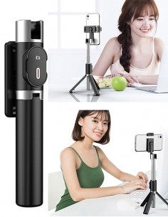 Trípode bluetooth para selfies giratorio (1m altura) - negro
