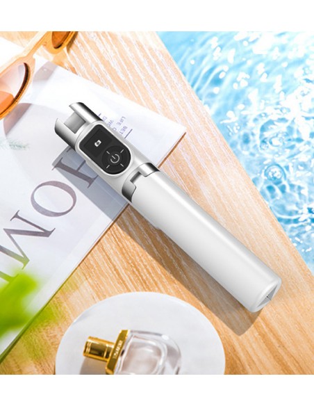 Trípode bluetooth para selfies giratorio (aluminio) - blanco