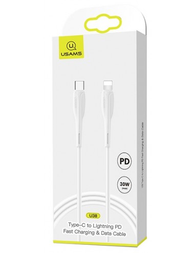 Usams : Cable de datos PD Fast Charge (USB-C / Lightning) 30W - blanco (blíster)