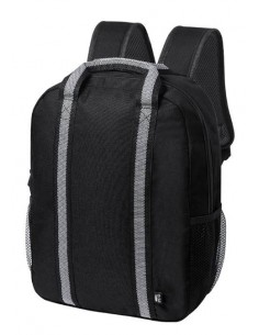 Mochila poliéster con bolsillo (auriculares incluidos) - negra