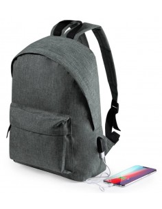 Mochila poliéster con bolsillo (auriculares incluidos) - gris