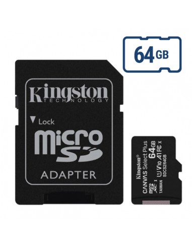 Kingston : microSD 64GB Clase 10 (100 MB/s) con adaptador (blíster)