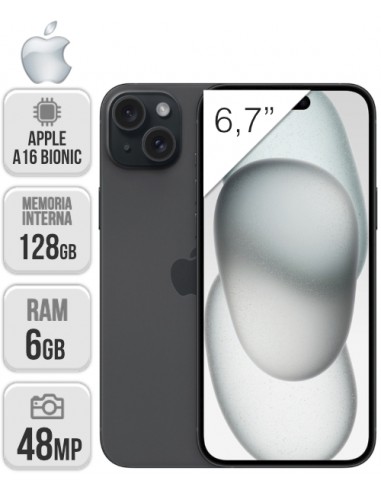 Apple : iPhone 15 Plus 128GB - negro